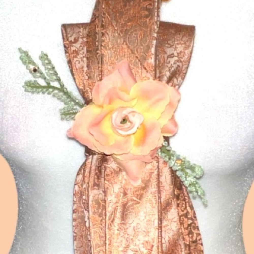 “Dainty Dapper”Chic Orange Pattern Tie Necklace W… - image 3